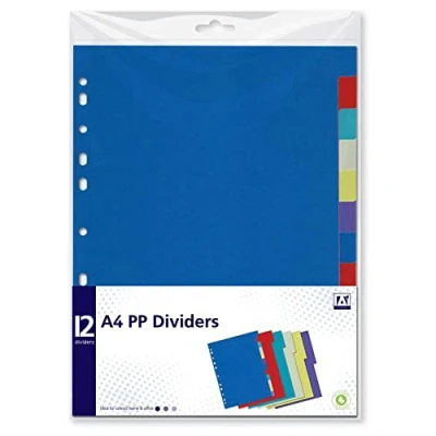 Image of Multipunched A4 PP Dividers File Document Subject Divider Rigid Folders 12 Tabs Multi Coloured Pack