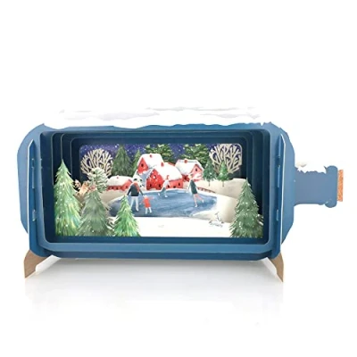 Image of Message In A Bottle Ice Skating Family Pop Up Christmas Card By Alljoy Cards XMIB070