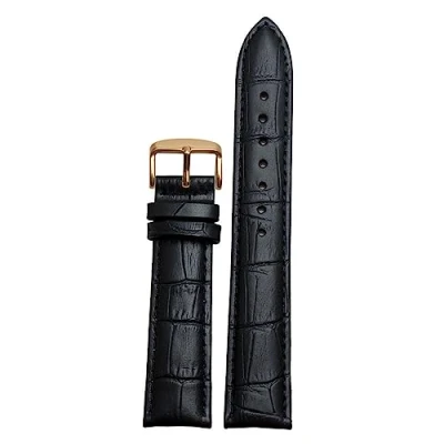 Image of RUNMIND Women&#039;s Genuine Leather Watchband,Quick Release Retro Watch Band,Replacement Strap, Black gold, 18 mm