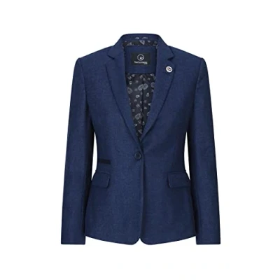 Image of TruClothing Womens Tweed Herringbone Blazer Jacket Waistcoat Navy Blue 1920s Vintage 14