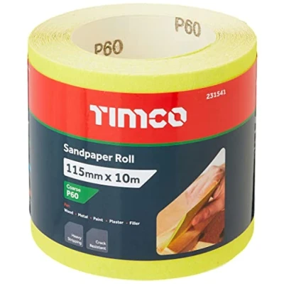 Image of TIMCO 60 Grit Sandpaper Roll Yellow 115mm x 10m