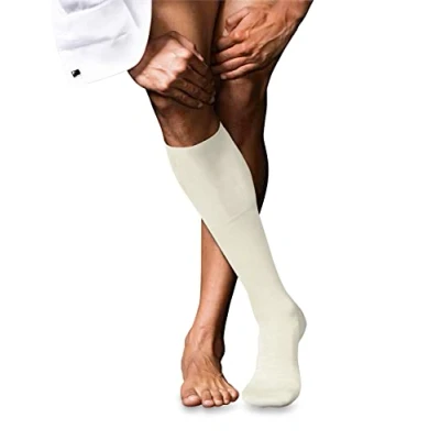 Image of FALKE Men&#039;s No. 6 M KH Wool Silk Long Plain 1 Pair Knee High Socks, White (Woolwhite 2060), 7 8