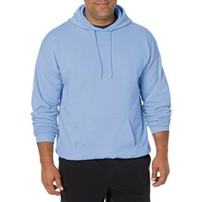 Image of Hanes Men&#039;s Sweatshirt, EcoSmart Fleece Hoodie, Cotton Blend Hooded Plush Pullover Light Blue, XL