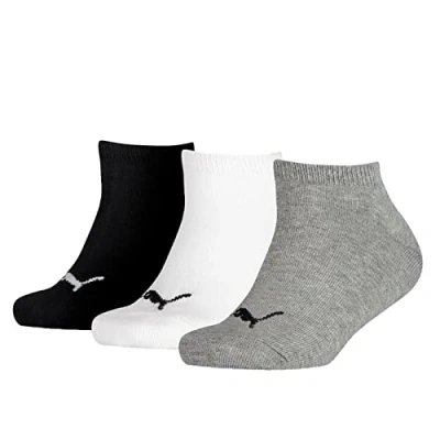 Image of Puma Boys 3p Kids Invisible Sock, Grey/White/Black, 6 8 UK