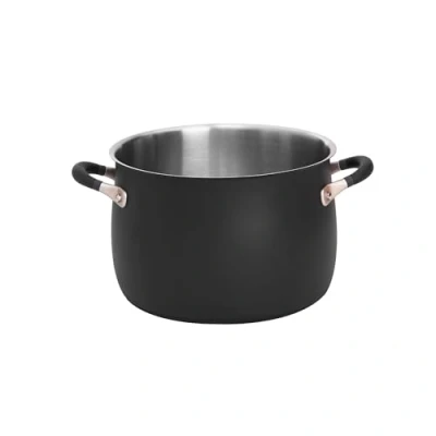 Image of Meyer Accent Stainless Steel Stock Pot 7.6L/24cm Black Induction Suitable with Easy Pour Rim, Ceramic Non Stick Exterior &amp; Heat Resistant Handles, Durable Cookware