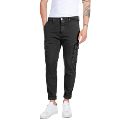 Image of Replay Men&#039;s Cargo Pants Jaan Slim Fit Hyperflex with Stretch, Black (Black 040), 36W / 32L