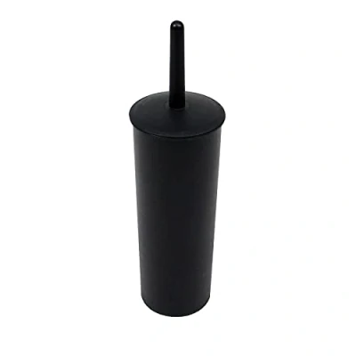 Image of Casaphoria Compact Freestanding Plastic Toilet Bowl Brush and Holder for Bathroom Storage Organization Space Saving, Sturdy, Deep Cleaning, Covered Black