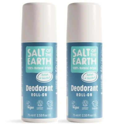 Image of Salt of the Earth 2 Pack Natural Roll On Deodorant Bundle (2 x 75ml) Effective Protection, 100% Origin Ingredients, Vegan Unisex On, Made in UK Ocean and Coconut