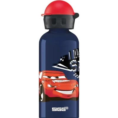 Image of SIGG Aluminium Kids Water Bottle KBT Disney Lightning McQueen Leakproof Lightweight BPA Free Climate Neutral Certified Dark Blue 0.4L