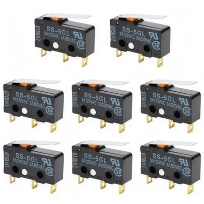 Image of CESFONJER Limit Switch SS 5GL 5A Micro Subminiature Snap Action Switch, Arm Push Button Momentary Actuator, for 3D Printer, Electronic Equipment, Automatic Machine, car Electric (Pack of 8 pcs)