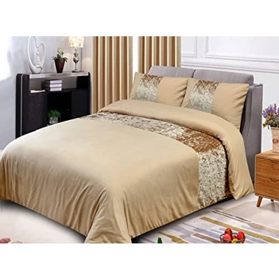 Image of ROOEE Crushed Velvet Panel Duvet Cover with Pillowcase Bedding Set. [ Colour Champagne Gold Size Single ]