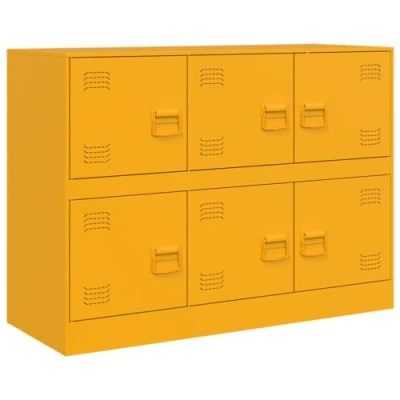 Image of vidaXL Mustard Yellow Steel Sideboard Contemporary Living Room/Bedroom Storage Cupboard with Shelves and Metal Handles