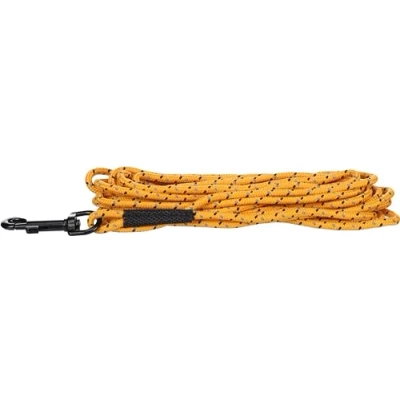 Image of Flamingo Dolly Ochre Training and Tracking Lead for Puppies 5 m 4 mm with Reflective Strips Carabiner Matt Gold Finish