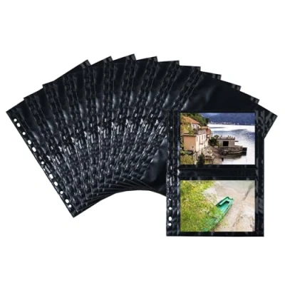 Image of HERMA Photo Pockets for Ring Binder Albums, Acid Free, 18 x 13 cm Landscape Format, 40 Pockets, Black