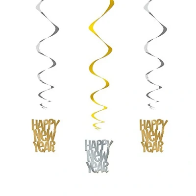 Image of Unique Party 91185 66cm Hanging Gold and Silver Happy New Year Decorations, Pack of 3