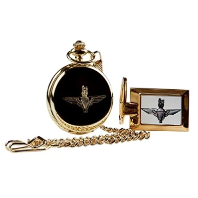 Image of Parachute Regiment 24kt Gold Plated Pocket Watch and Chain Paras Keyring Army Military Gift Set para