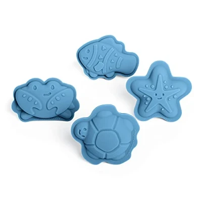 Image of Bigjigs Toys Powder Blue Silicone Sand Moulds 4 Piece Beach Set, Eco Friendly Toys, Sustainable and Water for Toddlers age 3 5 years