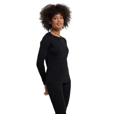 Image of Mountain Warehouse Talus Womens Long Sleeves Baselayer Top Thermal Underwear, Lightweight Ladies Tee Shirt, Breathable, Easy Care for Black Women&#039;s Size 12