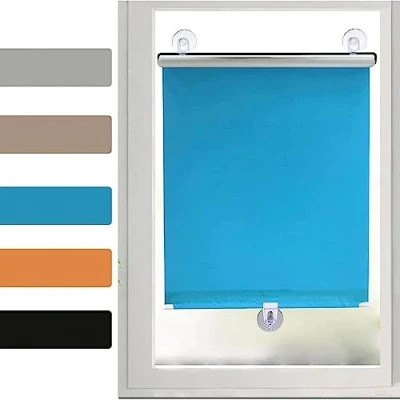Image of Temporary blackout roller Curtain,Suction Cup Window Shade,Retractable Sunshade blinds,grey 12 sizes,No Drilling,Indoor blinds,Blue 45x125cm(17.7 * 49.2in)