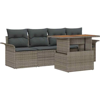 Image of vidaXL 5 Piece Garden Sofa Set with Cushions Grey Poly Rattan