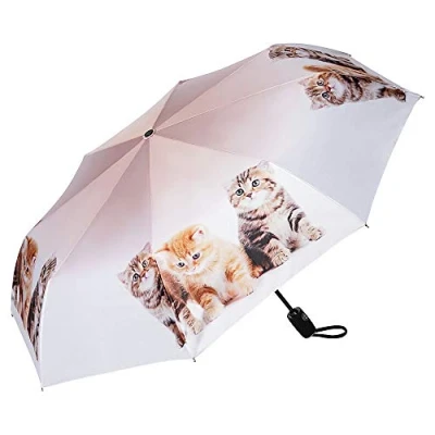 Image of VON LILIENFELD® Folding Pocket Umbrella Automatic Lightweight auto Open Motif Women Cats Kittens Trio