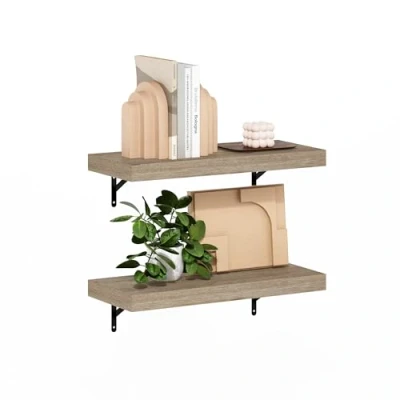 Image of Furinno Tanna 57cm Wall Mounted Floating Display Shelves, Natural, Set of 2
