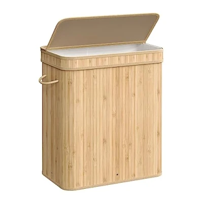 Image of SONGMICS Laundry Hamper with Lid, 100 L Bamboo Basket, Removable Machine Washable Handles, for Room, Bedroom, Washroom, Natural LCB063N01
