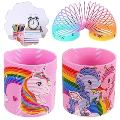 Image of HOVUK Unicorn Magic Spring Toys for Kids 6.5cm Rainbow Coil Fidget Party Bag Fillers, Goodie Stuffers, Gift Boys and Girls Birthday, Easter, Christmas Age 3+