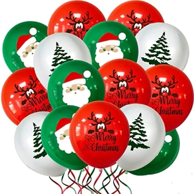 Image of Christmas Balloons 30 Pcs Merry Xmas Party Decorations Latex Red Green and White Set for New Year Birthday Decor Supplies