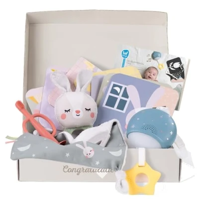 Image of Taf Toys Bedtime Kit. Baby Bed time Gift Set Includes Soothing Music &amp; Lights Unit, 7 Flash Cards, Baby&#039;s First Toothbrush, Blankie Bunny Teether. For Boys Girls