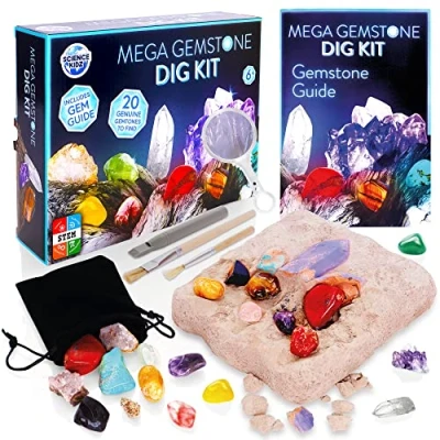 Image of Science Kidz Mega Gemstone Dig Kit 20 Real Life Gems &amp; Crystals Gemstones Excavation Kits For Kids Gem Stones Digging Set Gems, Stones, Rocks