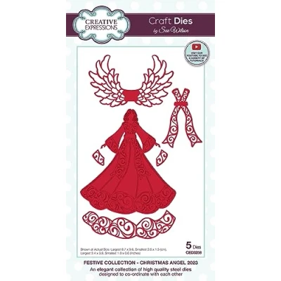 Image of Creative Expressions Sue Wilson Craft Dies Festive Collection Christmas Angel 2023, Metal, 3.4 in x 3.8