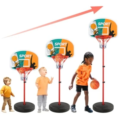 Image of Xwin Adjustable Junior Basketball Hoop with Ball Portable for Kids Teenagers Youth and Adults Large Base Stand Goals Indoor Outdoor Play