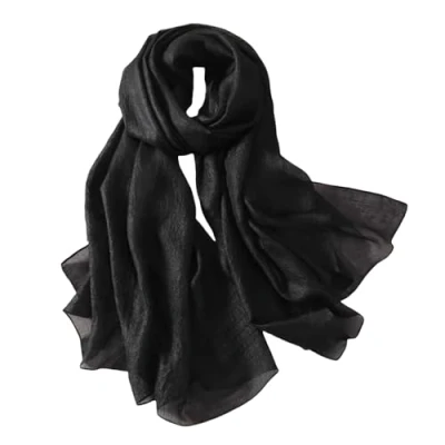 Image of Lina &amp; Lily Shimmer Sheen Scarf Shawl Wrap for Wedding Evening Dress Sheer Lightweight (Black)