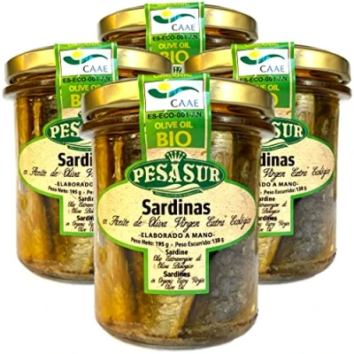 Image of Soldimar Pesasur Sardines in Organic Extra Virgin Olive Oil 195g (Pack of 4)