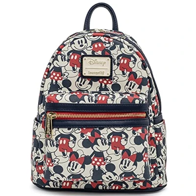 Image of Loungefly Disney Mickey Minnie Mouse Mini Backpack Handbag AOP Red Navy, Mini, Modern