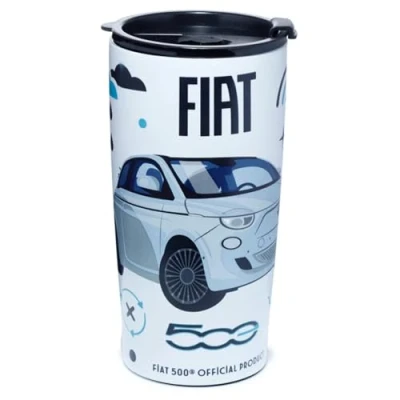 Image of Puckator Fiat 500 E Reusable Stainless Hot &amp; Cold Thermal Insulated Food Drink Cup 500ml Thermos Travel Mug Tumbler with Straw and Lid Bubba Bottle