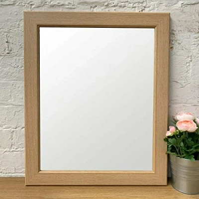 Image of Darthome Ltd Vintage Veneer Natural Wood Frame Rectangular Home Fireplace Wall Mounted Mirror Large