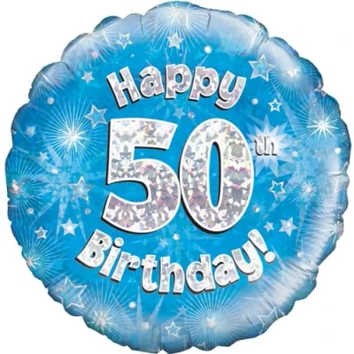 Image of Oaktree UK 18&quot; Happy 50th Birthday Blue Holographic, Aluminium