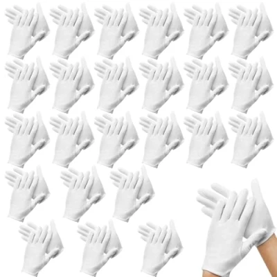 Image of 48 Pcs White Cotton Gloves, Soft Gloves Coin Jewelry Silver Inspection Overnight Moisturising Dry Hand Eczema Serving Stretchable Moisturizing