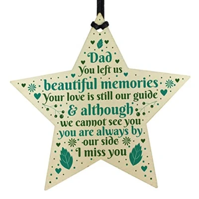 Image of RED OCEAN Dad Memorial Christmas Tree Decorations Wooden Star Remembrance Plaque Keepsake Gift
