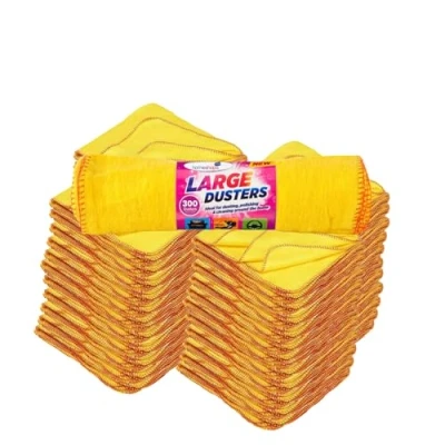 Image of HOMESHOPA Yellow Dusters Cleaning Cloth, 300 Pack Large Cotton Multipurpose Absorbant Kitchen Towel Cloth for Polishing, Dusting, Household Furniture Window Car Cleaning, Washable Reusable, 30 x 33cm