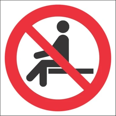 Image of VSafety No Sitting Prohibition Sign Square 200mm x Self Adhesive Vinyl