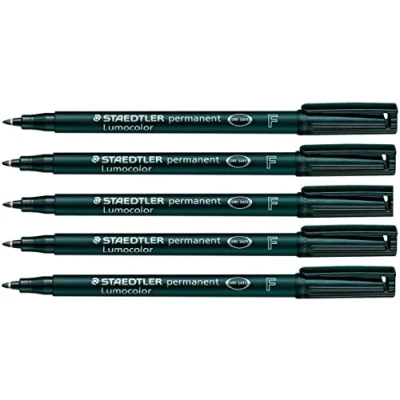 Image of STAEDTLER Lumocolor Fine Permanent Marker Pens Waterproof Smudge Resistant Quick Dry CD DVD OHP Black Pack of 5