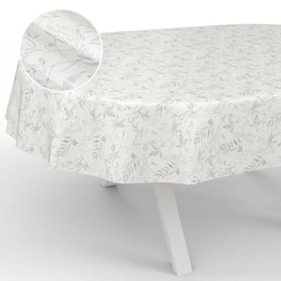 Image of ANRO Oilcloth Tablecloth, Washable, Oilcloth, Garden Outdoor, Indoor, Oval, 200 x 140 cm, Cut Edge, Leaves, Grey