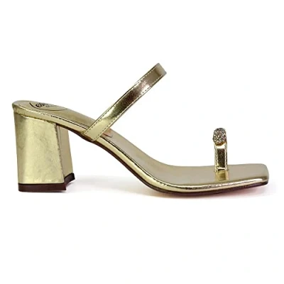 Image of ESSEX GLAM Womens Low Block Heel Sandals Ladies Square Toe Diamante Slip On Size 3 8