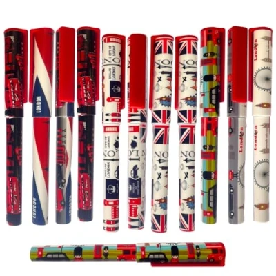 Image of London souvenir Set of 12 Pens Landmark Cap Pen Union Jack British Gift Icons