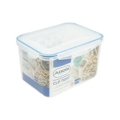 Image of Addis Clip Tight Food Storage Container Large 4.2 Litre Tall Rectangle Airtight Silicone Seal Containers Bpa Free Easy Locking Lid Clips, Clear Transparent