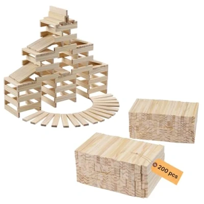 Image of Navaris Wooden Blocks 200 Piece Set Building Construction Toys Enhances Motor Skills and Hand Eye Coordination Ideal Garden Games Outdoor Boost Creativity