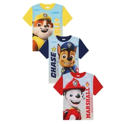 Image of Paw Patrol Boys 3 Pack Chase Marshall Rubble Kids T Shirts Childrens Multipack Tshirt (5 6 Years) Multicoloured